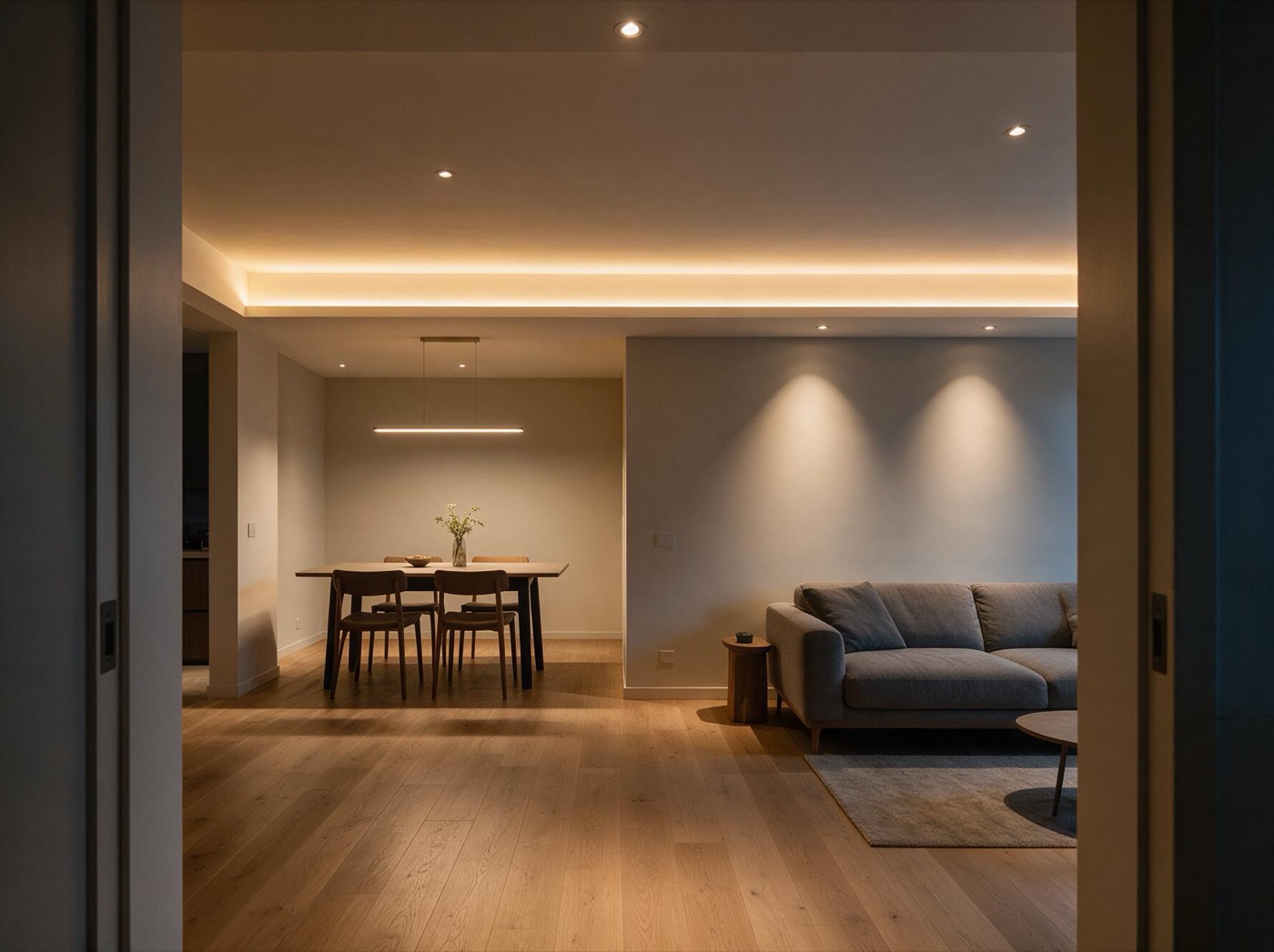 Nachher: Wohnzimmer mit indirektem LED-Licht und Spots